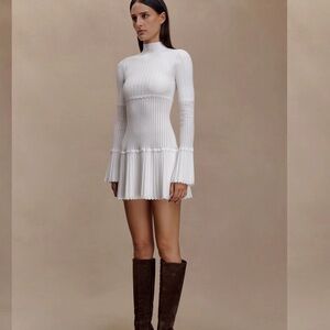 NEW Meshki Adena Pointelle Knit Mini Dress - Ivory - Medium Scalloped Sexy